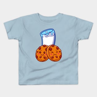 Cute Cookies With Milk Cartoon Kids T-Shirt